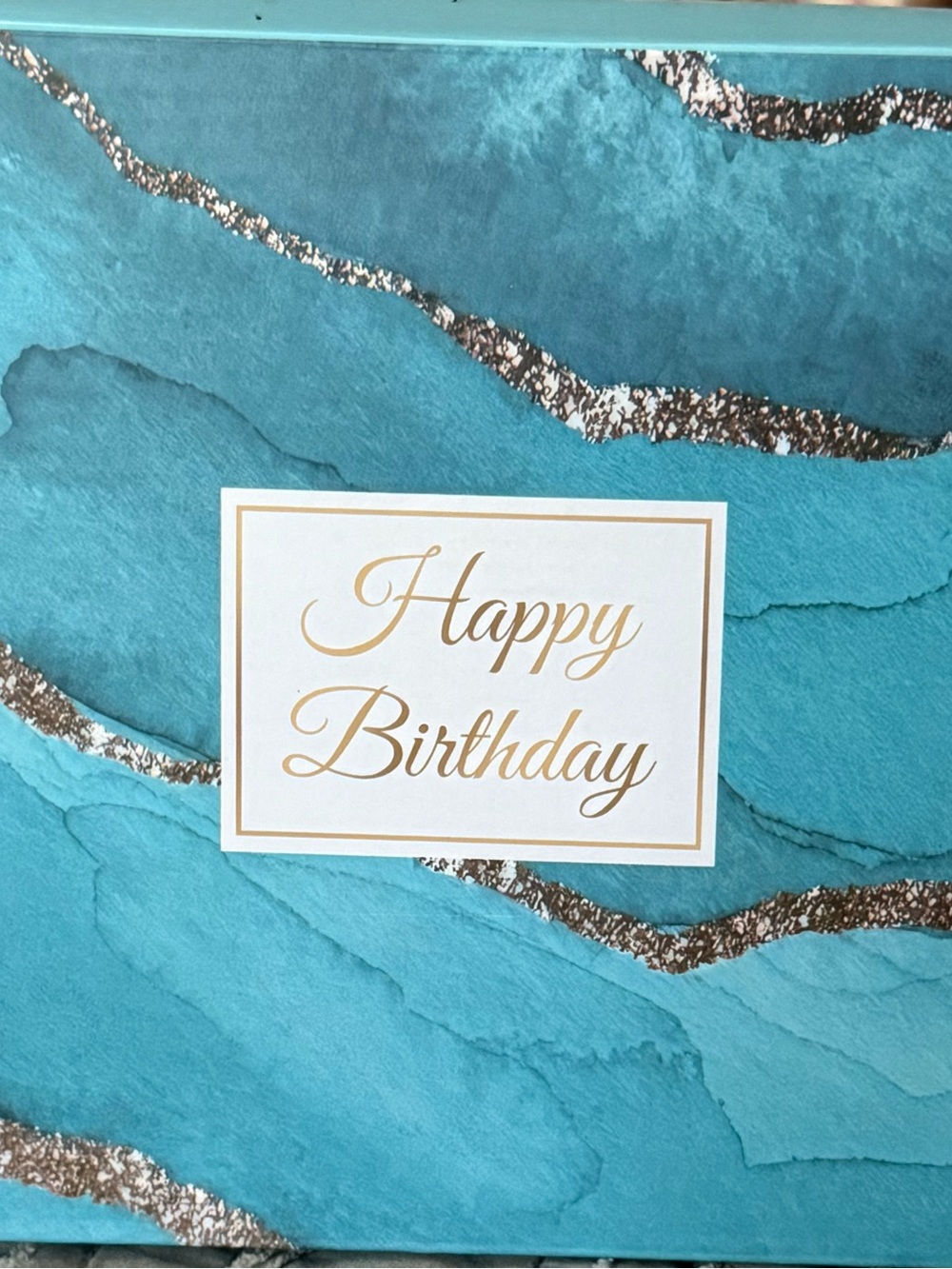 Happy 60th Birthday Decorative Gift Box-Teal and Gold FILLED-tote, candle,&socks